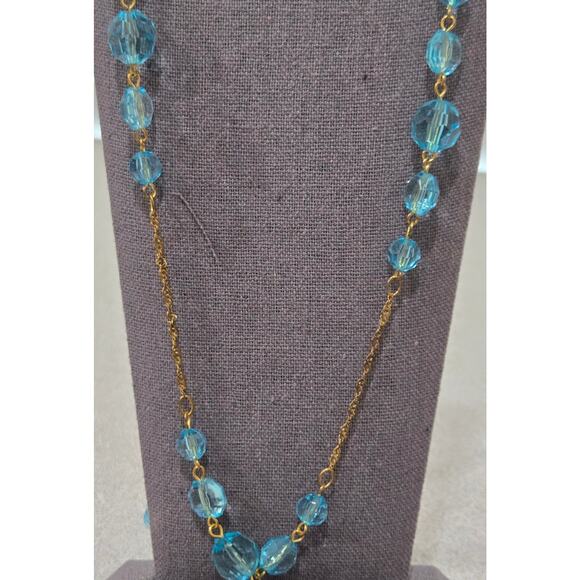 Gold Blue Clear Rounded Beads Infinity Necklace 17" - Picture 2 of 3